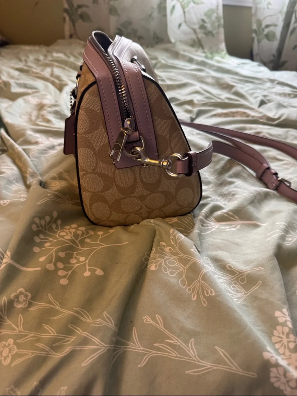 Coach Tan Canvas Satchel with Dusty Pink Leather Trim - Picture 3 of 7
